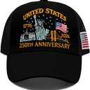 250 Anniversary USA Hat Eagle Liberty Cross Printed Pattern Adjustable Embroidered 250th Anniversary Hat Baseball Caps(Black) (Black)