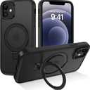 DUEDUE for iPhone 12 Mini Case Magnetic,Phone Case for iPhone 12 Mini with Ring Stand, Translucent Matte Back Protective Cover Shockproof Kickstand Phone Case for iPhone 12 Mini 5.4", Black