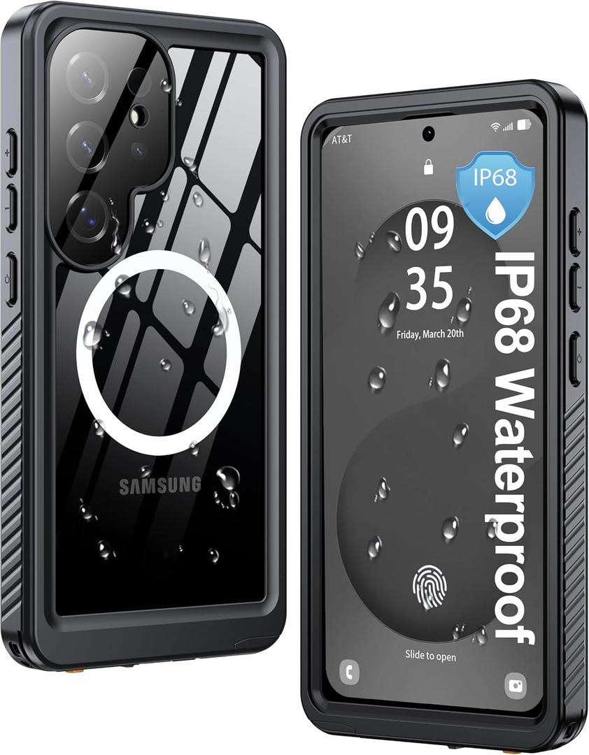 ANTSHARE IP68 Waterproof Case for Samsung Galaxy S25 Ultra [2025] - MagSafe Compatible, Built-in Screen/Lens Protector - Shockproof Full Body Protection for Swimming/Outdoor, Black/Clear