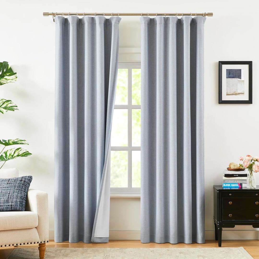 Vision Home Blue Fog Linen Full Blackout Curtains 84 inch Long for Bedroom Living Room Darkening Soundproof Window Panels Thermal Insulated Rod Pocket Back Tab Farmhouse Drapes 56" Wx84 Lx2 Vision Home Blue Fog Linen Full Blackout Curtains 84 inch Long for Bedroom Living Room Darkening Soundproof Window Panels Thermal Insulated Rod Pocket Back Tab Farmhouse Drapes 56" Wx84 Lx2