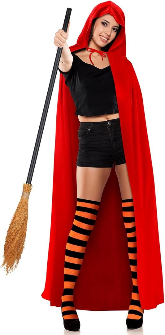 Newcotte Halloween Witch Costume Accessories for Sisters Adults Cloak Stripe Socks Witch Broom for Cosplay