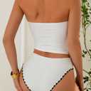 ZAFUL Women's Bandeau Tankini Swimsuit Asymmetrical Slit Bowknot String High Cut Fairyland Cheeky Bathing Suit (White, M)