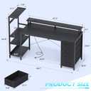 59 Inch Gaming Desk with Power Outlet and LED Lights, Computer Desk with 4 Drawers & Storage Shelves, Reversible Home Office Desk with Monitor Stand for Small Space Bedroom, Carbon Fiber Black