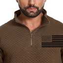 H HYFOL Men's USA Flag Graphic Pullover Waffle 1/4 Zip Stand Collar American Patriotic Sweatshirts (Brown, XXL)