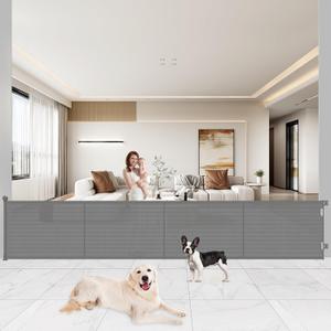 Upgrade 200" Retractable Baby Gates Extra Wide with Reinforced Strips, Mesh Retractable Dog Gate for Garage, 41" Tall Retractable Gate Indoor Outdoor for Pet and Baby-Grey