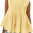 WOWULOVELY Womens Summer Pleated Peplum Sleeveless Blouse Tank Tops Crew Neck Babydoll Blouse Y2K Round Shirt (Yellow, S)