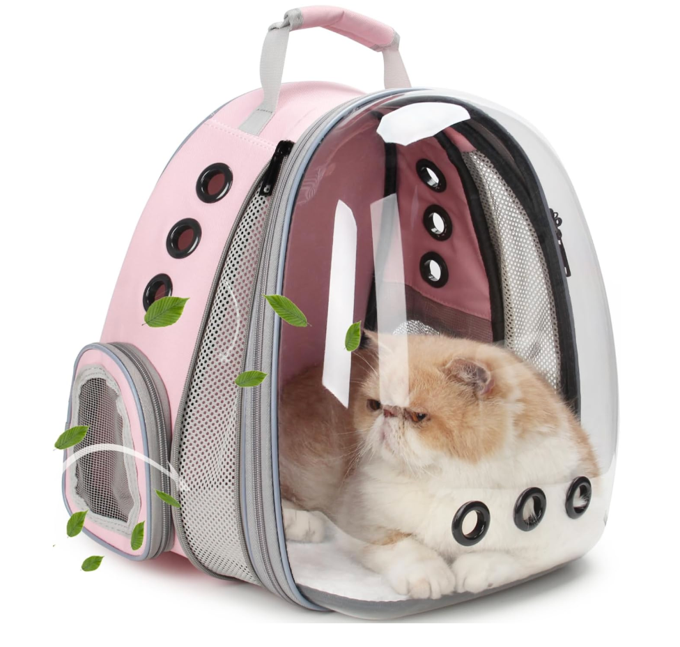 Vivicreate Large Cat Backpack Carrier for Travel and Hiking Transparent Pet Bubble Backpack for Cats up to 20lbs with Ventilation and Padded Straps Mochila para Gatos transportadora mascotas (Pink)