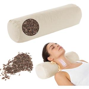 Buckwheat Pillow - Adjustable Buckwheat neck Pillow(17x6) to Provide Firm Support, Neck Roll Pillows for Side and Back Sleepers, Cylinder Bolster Pillows with Organic Pillowcase