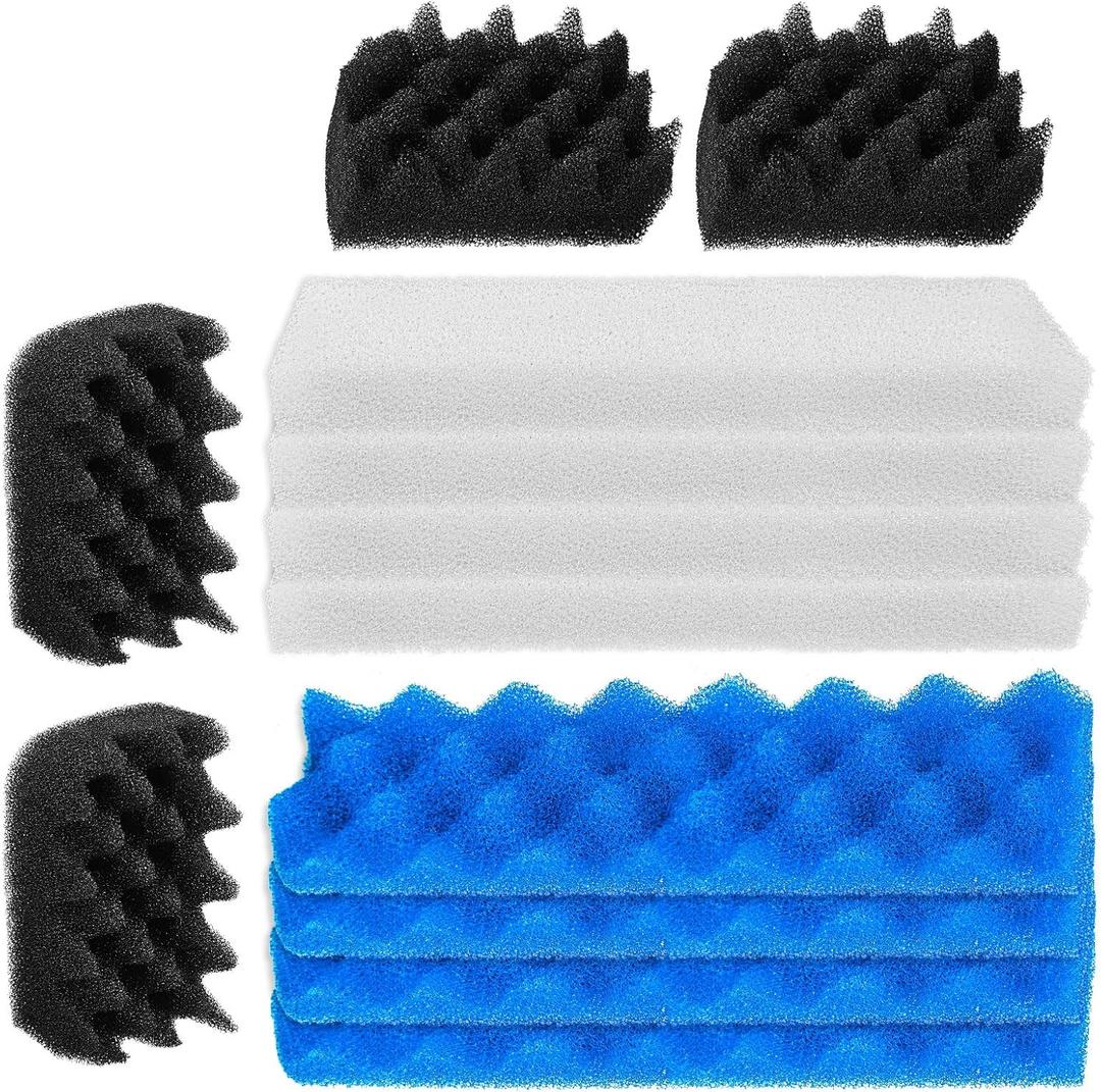 12 Pack Bio Foam Compatible with Fluval 406 & 407 Canister Filter, Filter Sponge Replacement Aquarium Filter Media for Biological Filtration, Including Blue White Black Filter Media Replacement Kit