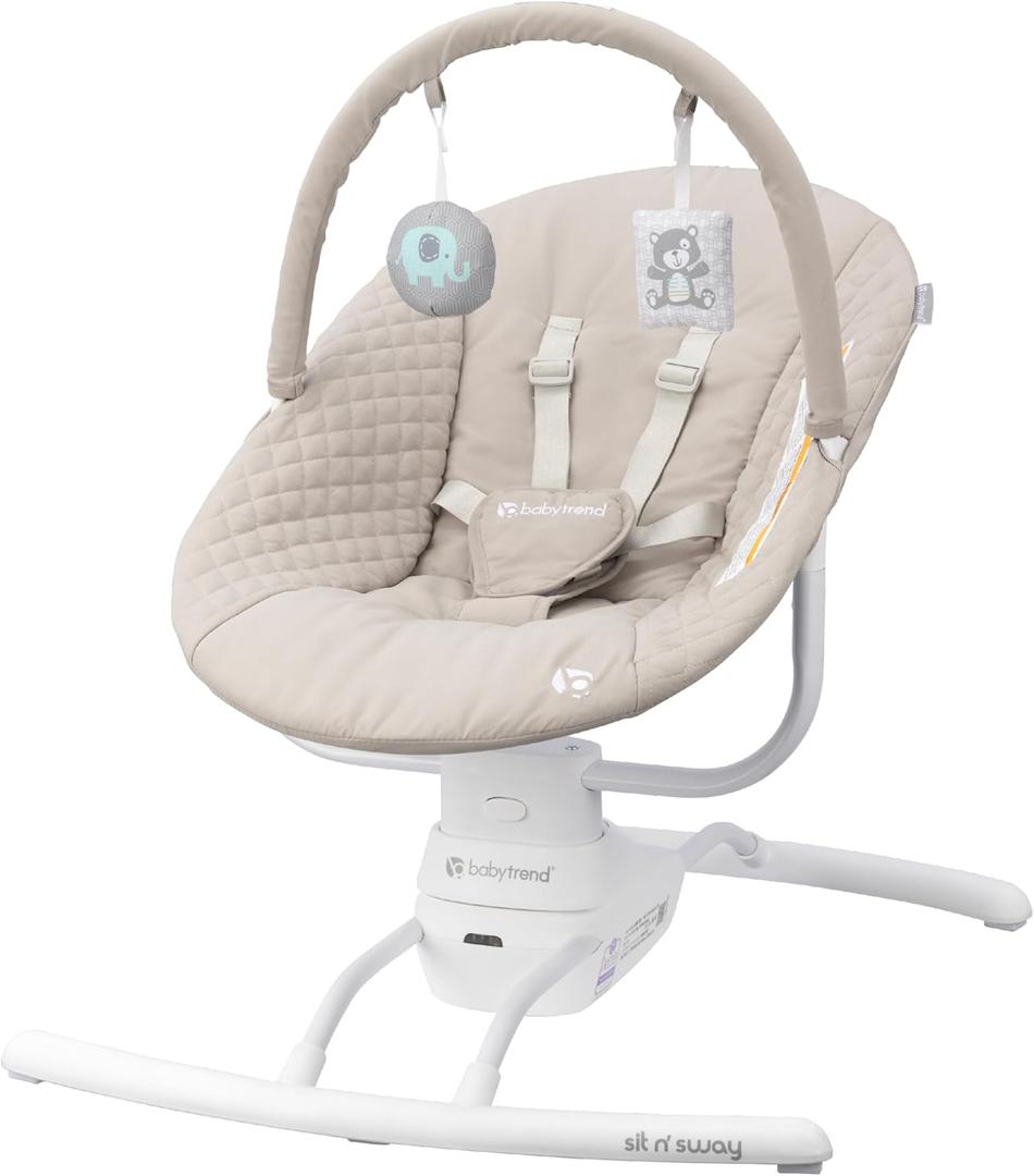 Baby Trend Sit N’ Sway Portable Swing – 3 Sway Speeds, 8 Melodies, Plug‑in or Battery Use, Remote Control, 5‑Point Harness, Removable Headrest & Toy Bar – Dash Tan