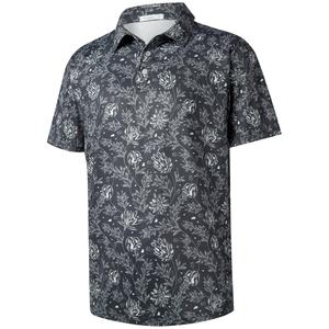 BOJIN Men's Print Golf Polo Shirts 166A Dark Gray Flower Leaves 2X (XXL)