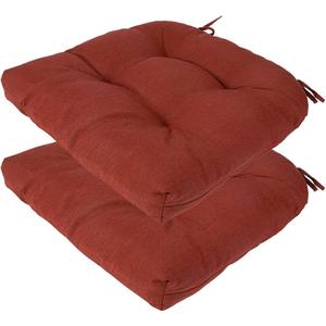 Outdoor Chair Cushions Set of 2,19 x19 Inch,Water Resistant Tufted Patio Seat Cushions with Ties,Reversible,All Weather,Round Corner Wicker Chair Cushion for Outdoor Furniture(Dark Red)