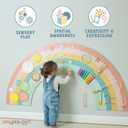 Play Platoon Kids Sensory Wall Panel, Activity Wall Busy Board Toys for Toddlers 1-3, Sensory Board - 64x32 inch Neutral Wooden Rainbow with 11 Activities for Montessori Playroom