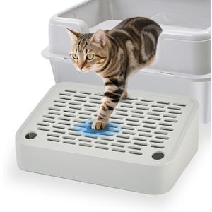 SpaceTime Elevated Cat Litter Mat for Litter Box,Trapping Litter Ramp/Steps for Floor Indoor,Washable Easy Cleaning Cat Pad with Filter Function,Suitable for Kitty & Senior Cats (Grey-Incline Shape)