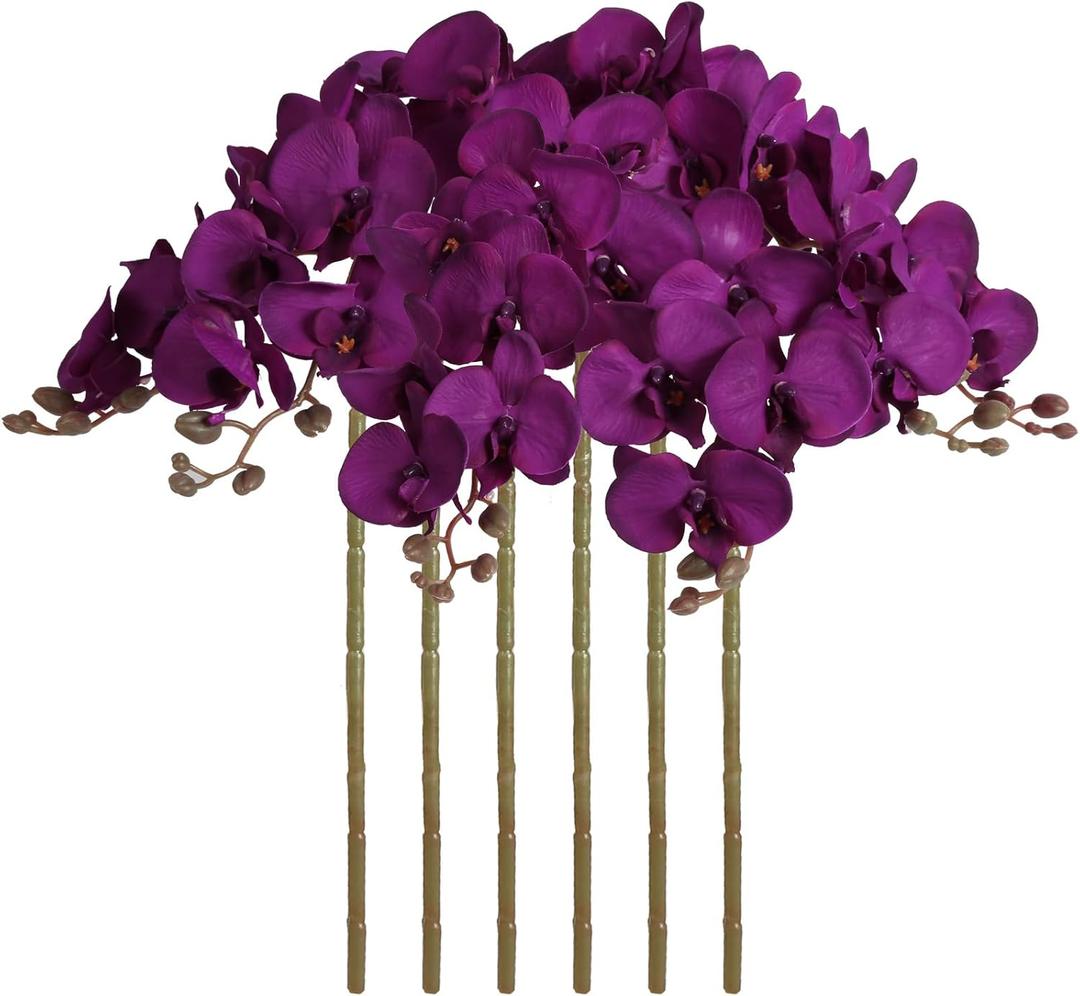 38 Inch Purple Flowers Faux Orchid 6 PCS Orchids Artificial Flowers Velvet Flowers Long Stem Artificial Flowers for Tall Vase for Home Wedding Decoration(Dark Purple)