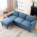 Dolonm L-Shape Modern Sofa, Sectional Couch with Built-in USB Port and Convenient Cup Holder, 3-Seater Sofa with Storage Ottoman, Couch for Living Room, Office, Apartment, Navy Blue