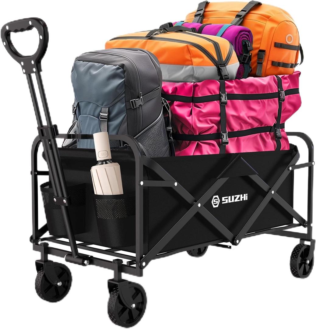 Small Collapsible Foldable Black Grocery & Apartment Rolling Pull Wagon Cart, Lightweight, Portable, for Travel,Camping,Shopping,Outdoor(10 Colors Optional)