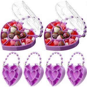 Cunno 6 Pack Valentines Day Containers Heart Shaped Food Containers Large Plastic Snack Box Food Storage with Handle Divided Serving Tray Portable Jewelry Organizer for Candy Fruits Nuts (Purple)