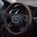 Crocodile Pattern Leather Steering Wheel Cover Four Season Breathable Anti-Slip Steering Wheel Protector 15 Inch Universal Fit (Burgundy)