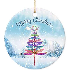 Christmas Ornament - Merry Christmas Dragonfly Tree Ceramic Ornament, Dragonfly Ornament, Gift for Nature Lovers, Friends, Family, and Holiday Home Dcor
