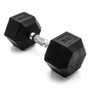 CAP Rubber Coated Dumbbell Weights, Free Weights for Home Gym Strength Training, Anti-Roll Hex Dumbbells with Black, Chrome & Comfort Grip Handles, Singles 60LB