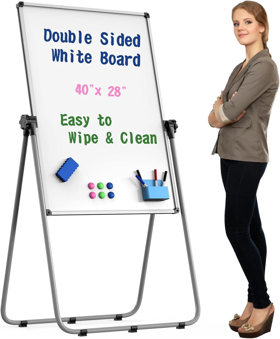 Double Sided White Board with Stand - 40x28 Portable Whiteboard Easel with Height Adjustable & 360 Rotation for Home Office Classroom, Standing Dry Erase Board for Presentation