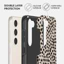 BURGA Phone Case Compatible with Samsung Galaxy S23 Plus - Hybrid 2-Layer Hard Shell + Silicone Protective Case -Black Polka Dots Pattern Nude Almond Latte - Scratch-Resistant Shockproof Cover