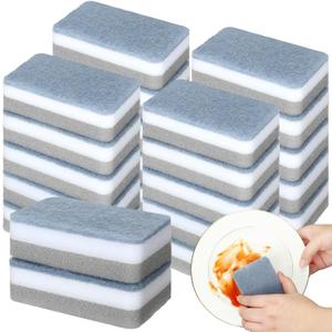 Sponges Wrapped 48 Pack Kitchen Dishwashing Sponge Bulk Non Scratch Scouring Pad Odor Free Grey Sponge Wipes Suitable Household Cleaning Dishes for Travel Apartments