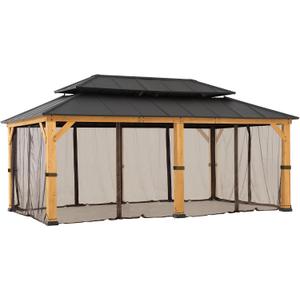 Sunjoy Replacement Mosquito Netting Panels, Waterproof 6- Panels Screen Walls for 12 x 20 ft Outdoor Gazebo, Patio & Backyard Protection, Brown