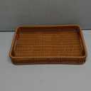 Yarlung 1 Pack Woven Baskets Serving Trays with Handles, Plastic Wicker Bread Baskets Rectangular Platters for Fruit, Vegetables, Breakfast, Snacks, Dining Coffee Table, Pack of 1