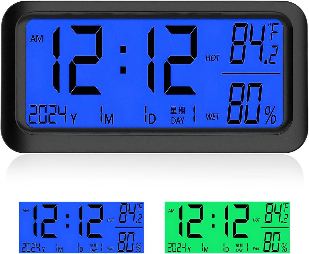 Car Digital Dashboard Clock, Vehicle Electronic Clock with Automatic Backlight at Night, Solar Power Rechargeable Car Clocks with Time/Date/Temperature/Humidity Display