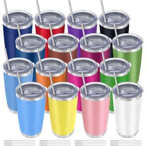 YOUKE OLA 16 Pack Insulated Coffee Tumbler - 20oz Stainless Steel Double Wall Vacuum Travel Tumbler Cup with Lid and Straw for Cold & Hot Drinks (Mixed Colors)