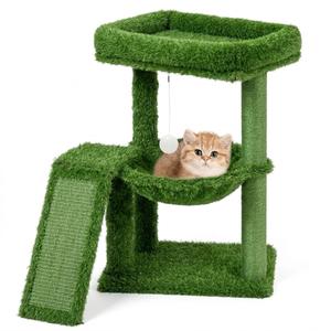 YOUPET Cat Tree with Cat Scratching Post for Indoor Cats, Cat Tower with Scratching Board and Playful Toy Balls, Cat Tree Tower with Cozy Hammock, Green