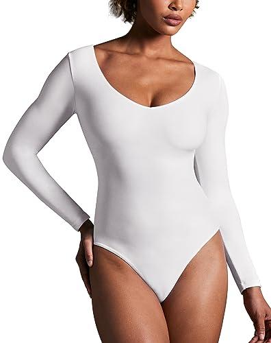 IUGA Long Sleeve Body Suits Women's Tummy Control Bodysuits for Women V Neck Bodysuit Tops Small