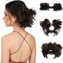 1 Pack YOUNGWAYS Messy Bun Hair Piece Side Comb Clip in Hair Bun Hairpiece for Women Short Natural Straight Versatile Adjustable Styles Easy Hair pieces (Black Brown-S)
