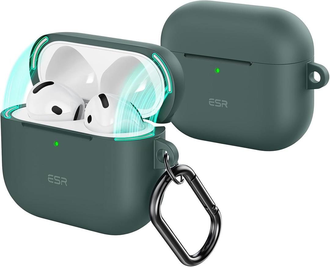 ESR for AirPods 4 Case, Compatible with Apple AirPods 4 Case (2024) (USB-C), Magnetic Lid, Full Drop Protection Cover with Carabiner, Cloud Series, Green
