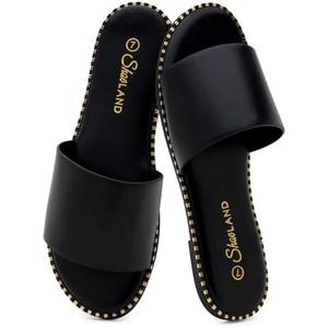 Shoe Land Flat Sandals for Women – Slip-On Slides with Cushioned Footbed | Comfortable Dressy & Casual Open Toe Summer Sandals for Beach, Travel & Everyday Wear, 8.5