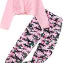 Girls 2 Piece Outfits Long Sleeve Twist Front Shirts and Camo Pants Sets for Fall Winter Sweatsuits Size 5-14Y (Pink)