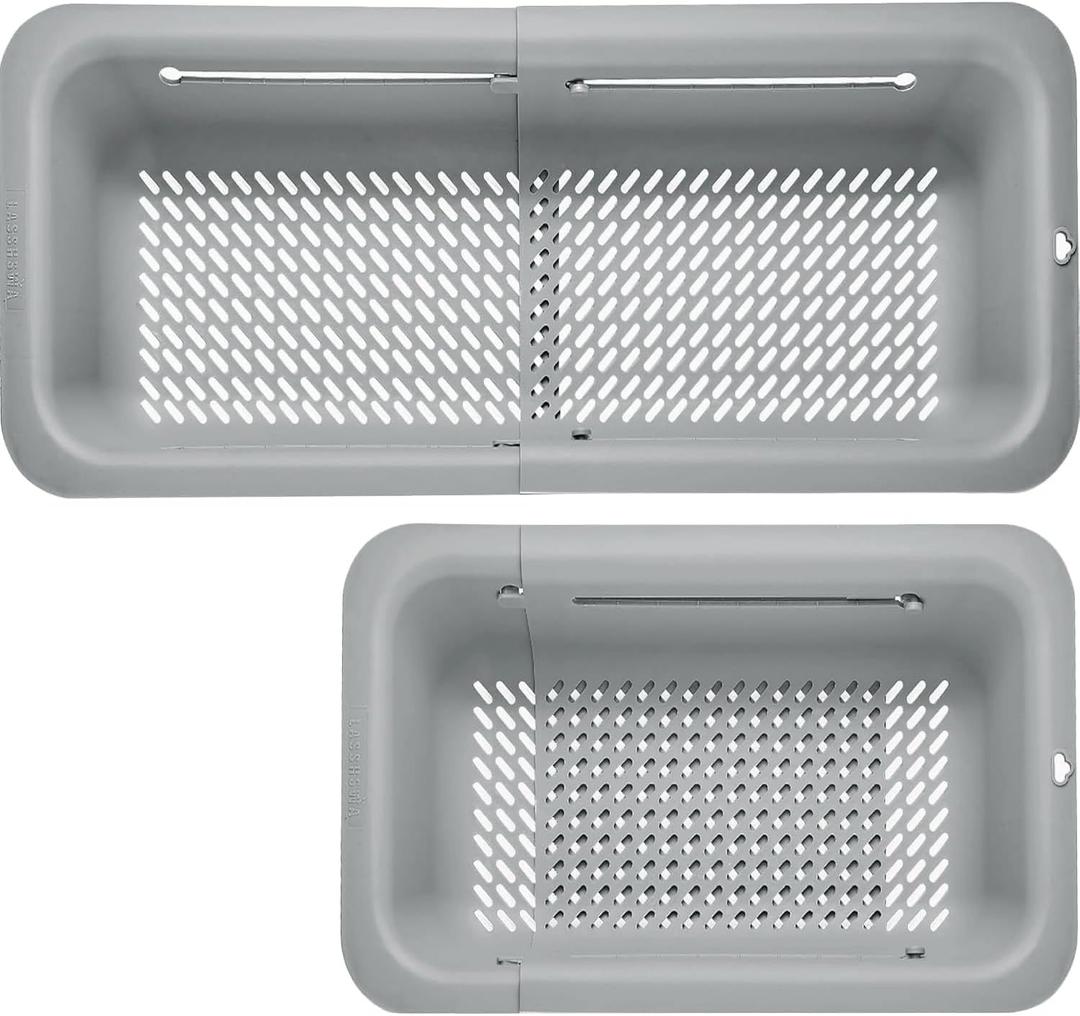 LASSHSWA Collapsible Colander for Kitchen, Over the Sink Strainer Basket for Kitchen, Fruit Pasta Food Strainer Expandable Plastic Colander BPA Free (Gray)
