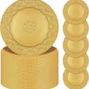 100 Pcs Gold Charger Plates, 13 Inch Plates Bulk, Plastic Reef Plate Chargers, Matte Chargers for Dinner Plates Round Decorative Dishes, for Wedding Party Holiday Event Supplies(Embossed Rim)
