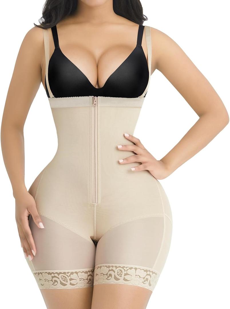 SHAPELLX Fajas Colombianas Shapewear for Women Tummy Control Plus Size Postpartum Body Shaper Butt Lifting Bodysuit (Beige, XXL)
