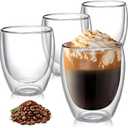 TECOHORS 8 Ounces Set of 4 Double Walled Glass Coffee Mugs Insulated Layer Coffee Cups Borosilicate Glass Espresso Double Insulated Clear Glass Coffee Mug for Hot Beverages