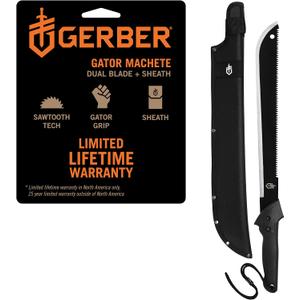 Gerber Gator Machete w/ Saw & Plain Edge Blade, Sheath, 25" / 18"