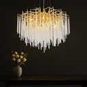 GREMLBUK Modern Crystal Chandelier Gold Tree Branch Chandeliers Dining Room Chandeliers Over Table Luxury Round Chandelier for Living Room Bedroom, 24inch 8-Lights