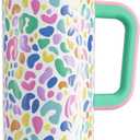 Meoky 40 oz Tumbler with Handle, Tumbler with Lid and Straw, Insulated Stainless Steel Travel Mug, 100% Leak-proof, Keeps Cold for 36 Hours or Hot for 12 Hours (Leopard)