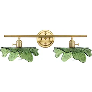 2 Light Bathroom Vanity Lights Over Mirror, Gold Wall sconces with Green Glass Shade Bathroom Sconce mid Century Wall Sconce Light Vintage Wall Lighting Fixture for Bedside Bedroom Doorway