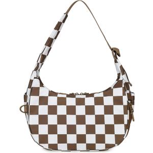 FODOKO Crescent Shoulder Bag for Women Checkered Purse Small Cute Clutch Hobo Handbags Nylon Quilted