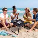 Portable Beach Table Foldable Camping Picnic Table with Cup Holder and Phone Pockets Lightweight Stable for Tailgate Travel Fishing Hiking and Outdoor Adventures(Black,Solid Pattern)