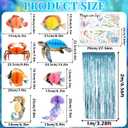 Obbolo Under the Sea Party Decorations, Ocean Birthday Party Decors with 3.3x6.5 Feet Tinsel Backdrop, 2 Pcs Ocean Wall Sticker Decals and 8 Hanging Ocean Animal Honeycombs for Sea Ocean Baby Shower