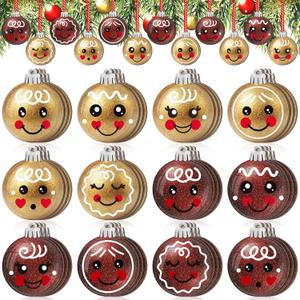 12Pcs Christmas Tree Decorations Xmas Gift Ball Double Sided Printing Hanging Ornaments with Glitter Gold Red Gingerbread Design Decorations Ball Wooden Ornaments for Winter Holiday Party